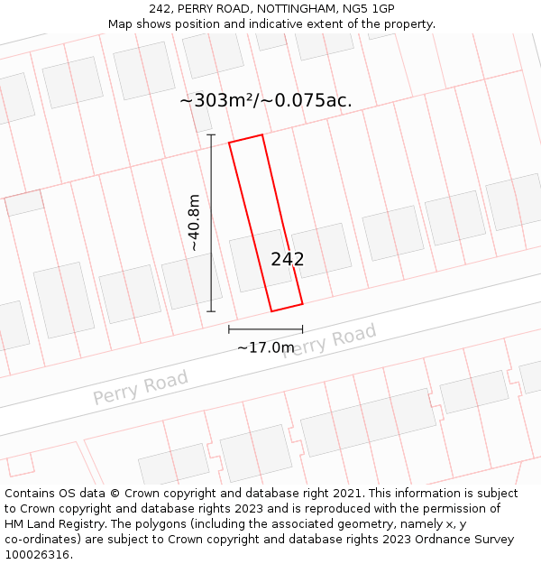 242, PERRY ROAD, NOTTINGHAM, NG5 1GP: Plot and title map