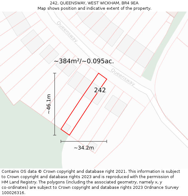 242, QUEENSWAY, WEST WICKHAM, BR4 9EA: Plot and title map