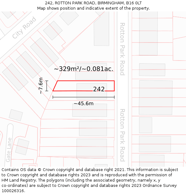 242, ROTTON PARK ROAD, BIRMINGHAM, B16 0LT: Plot and title map