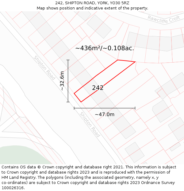 242, SHIPTON ROAD, YORK, YO30 5RZ: Plot and title map