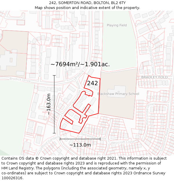 242, SOMERTON ROAD, BOLTON, BL2 6TY: Plot and title map