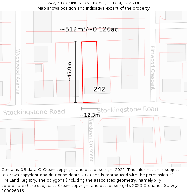 242, STOCKINGSTONE ROAD, LUTON, LU2 7DF: Plot and title map