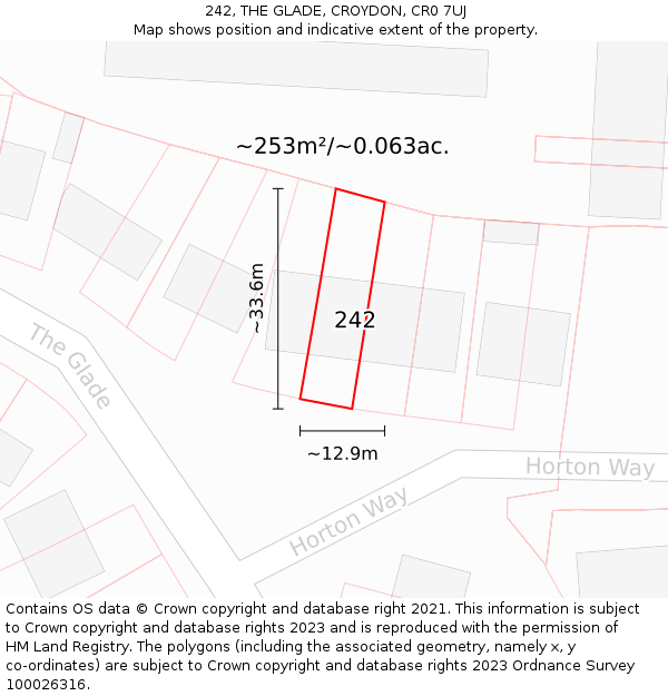 242, THE GLADE, CROYDON, CR0 7UJ: Plot and title map