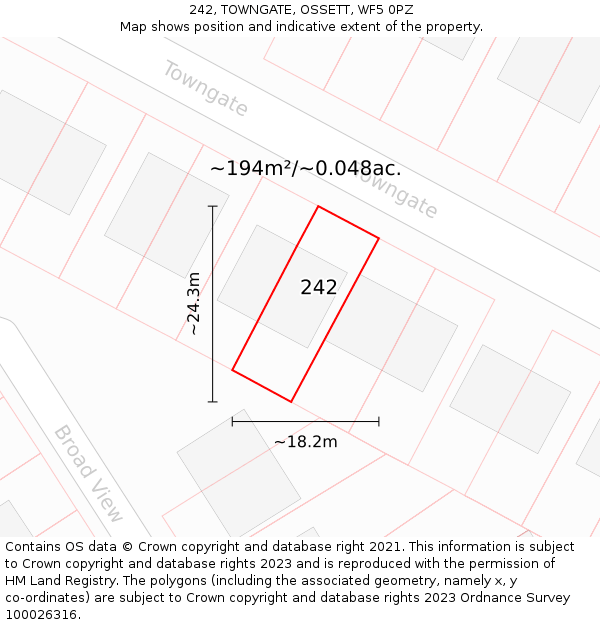 242, TOWNGATE, OSSETT, WF5 0PZ: Plot and title map