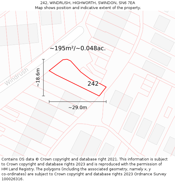 242, WINDRUSH, HIGHWORTH, SWINDON, SN6 7EA: Plot and title map