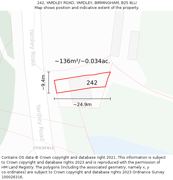 242, YARDLEY ROAD, YARDLEY, BIRMINGHAM, B25 8LU: Plot and title map