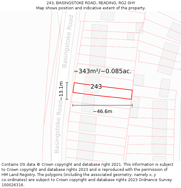 243, BASINGSTOKE ROAD, READING, RG2 0HY: Plot and title map