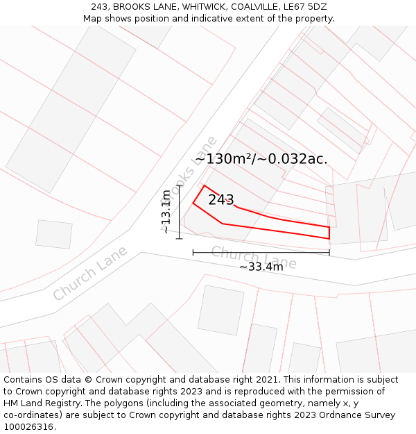 243, BROOKS LANE, WHITWICK, COALVILLE, LE67 5DZ: Plot and title map