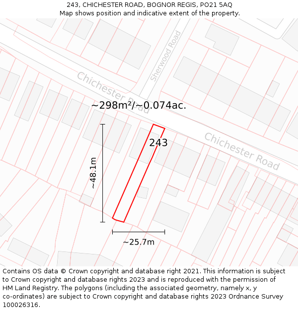 243, CHICHESTER ROAD, BOGNOR REGIS, PO21 5AQ: Plot and title map