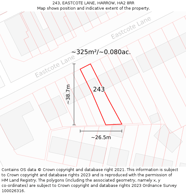 243, EASTCOTE LANE, HARROW, HA2 8RR: Plot and title map