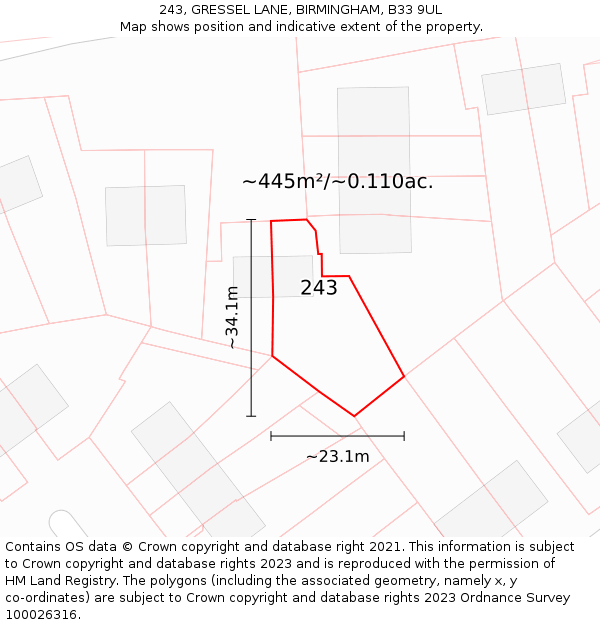 243, GRESSEL LANE, BIRMINGHAM, B33 9UL: Plot and title map