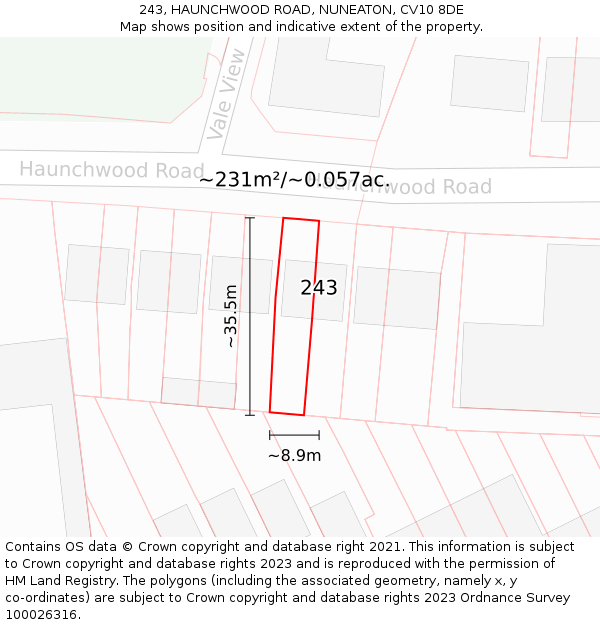 243, HAUNCHWOOD ROAD, NUNEATON, CV10 8DE: Plot and title map