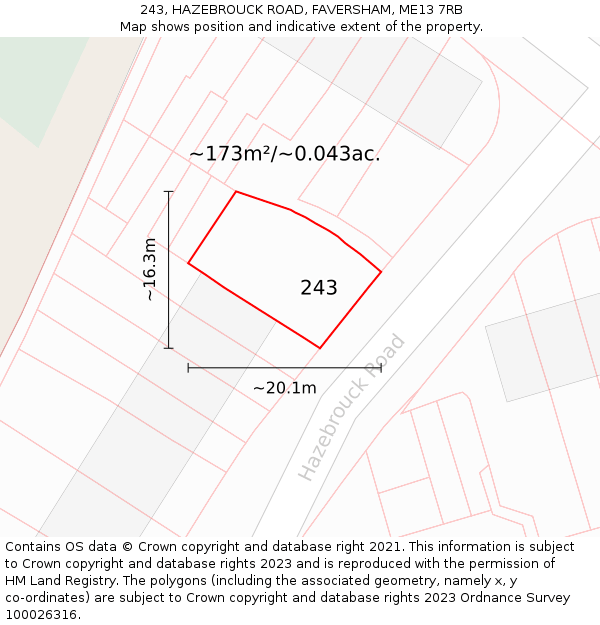 243, HAZEBROUCK ROAD, FAVERSHAM, ME13 7RB: Plot and title map