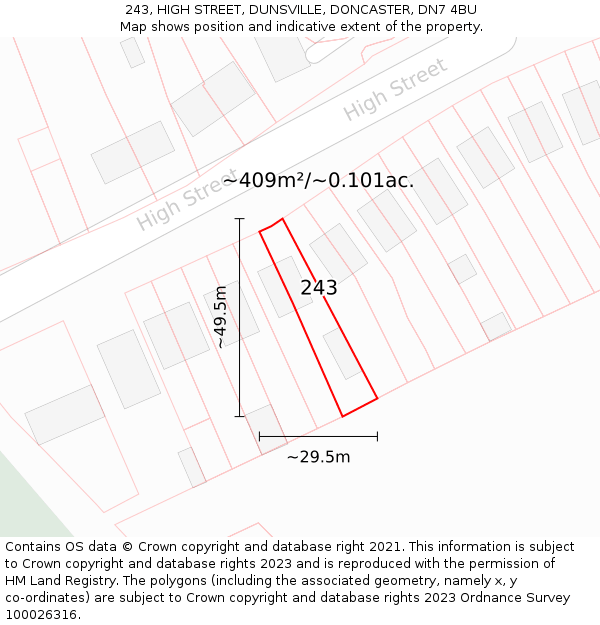 243, HIGH STREET, DUNSVILLE, DONCASTER, DN7 4BU: Plot and title map