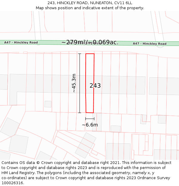 243, HINCKLEY ROAD, NUNEATON, CV11 6LL: Plot and title map