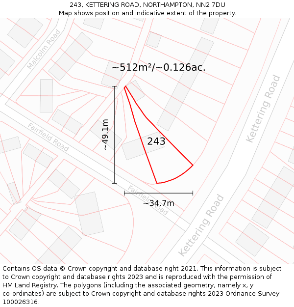 243, KETTERING ROAD, NORTHAMPTON, NN2 7DU: Plot and title map