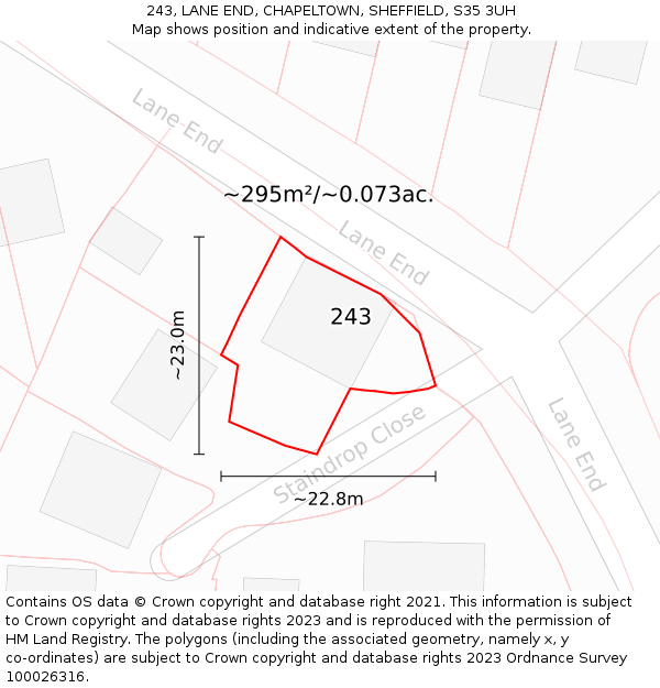 243, LANE END, CHAPELTOWN, SHEFFIELD, S35 3UH: Plot and title map