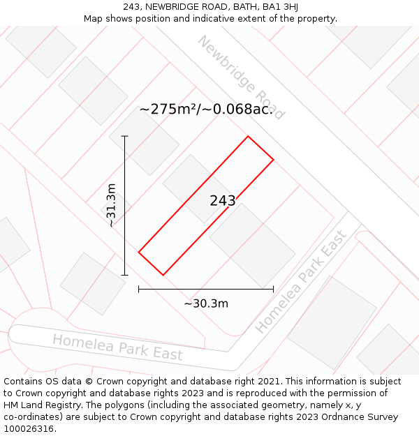 243, NEWBRIDGE ROAD, BATH, BA1 3HJ: Plot and title map