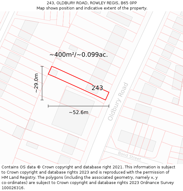 243, OLDBURY ROAD, ROWLEY REGIS, B65 0PP: Plot and title map