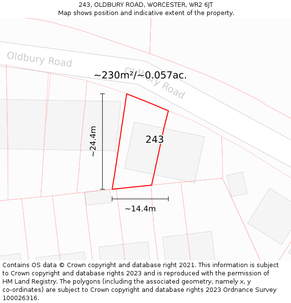 243, OLDBURY ROAD, WORCESTER, WR2 6JT: Plot and title map