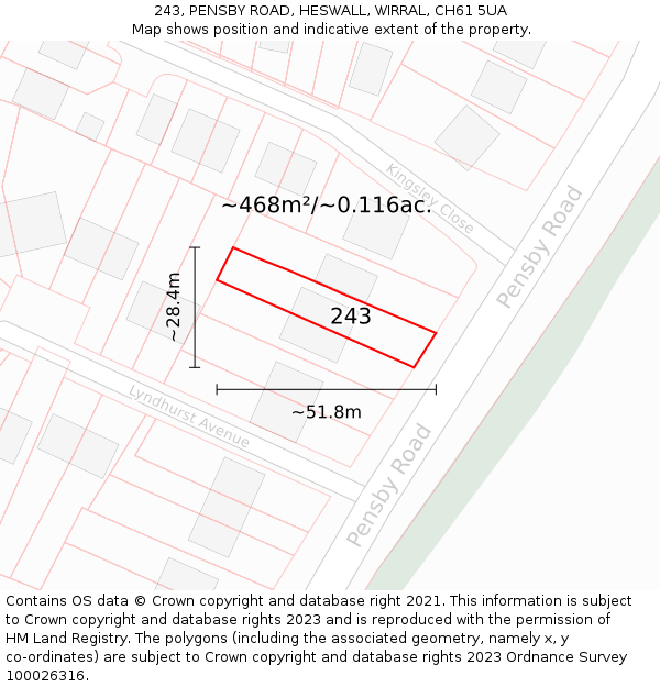 243, PENSBY ROAD, HESWALL, WIRRAL, CH61 5UA: Plot and title map