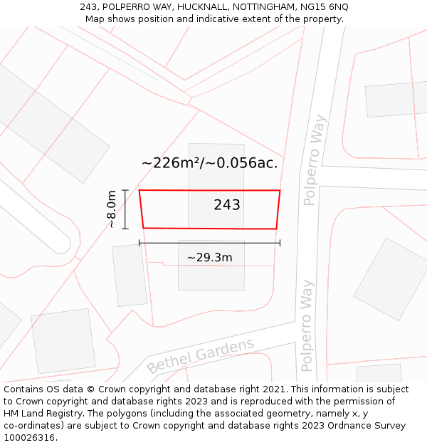 243, POLPERRO WAY, HUCKNALL, NOTTINGHAM, NG15 6NQ: Plot and title map