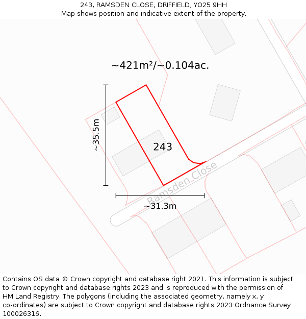 243, RAMSDEN CLOSE, DRIFFIELD, YO25 9HH: Plot and title map