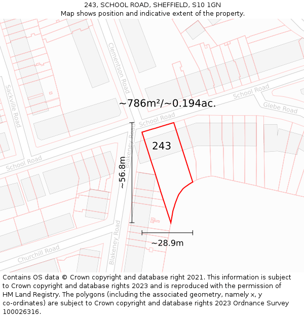 243, SCHOOL ROAD, SHEFFIELD, S10 1GN: Plot and title map