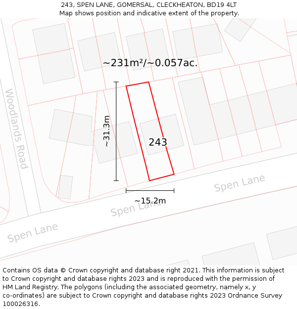 243, SPEN LANE, GOMERSAL, CLECKHEATON, BD19 4LT: Plot and title map