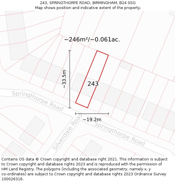 243, SPRINGTHORPE ROAD, BIRMINGHAM, B24 0SG: Plot and title map