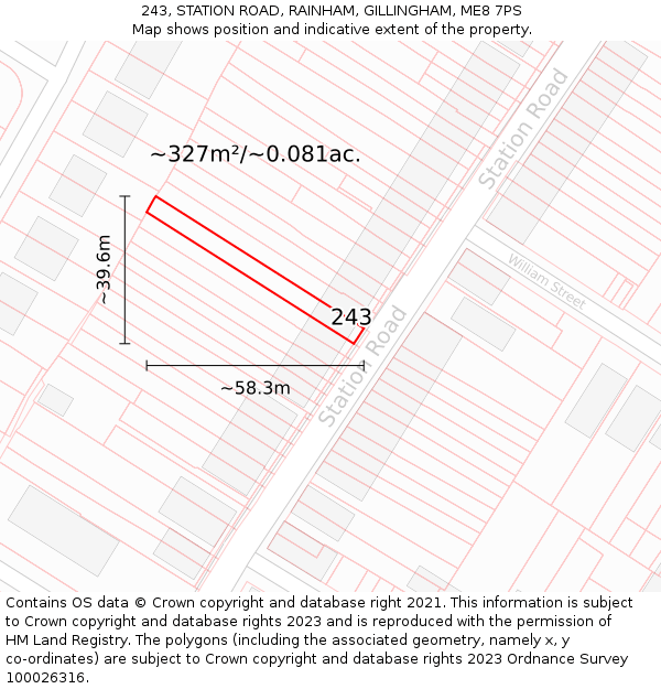 243, STATION ROAD, RAINHAM, GILLINGHAM, ME8 7PS: Plot and title map