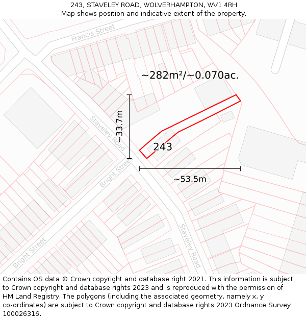 243, STAVELEY ROAD, WOLVERHAMPTON, WV1 4RH: Plot and title map