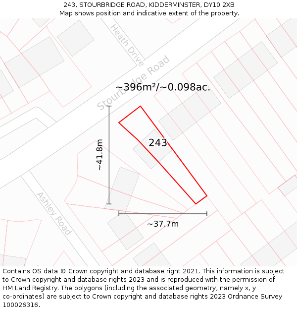 243, STOURBRIDGE ROAD, KIDDERMINSTER, DY10 2XB: Plot and title map