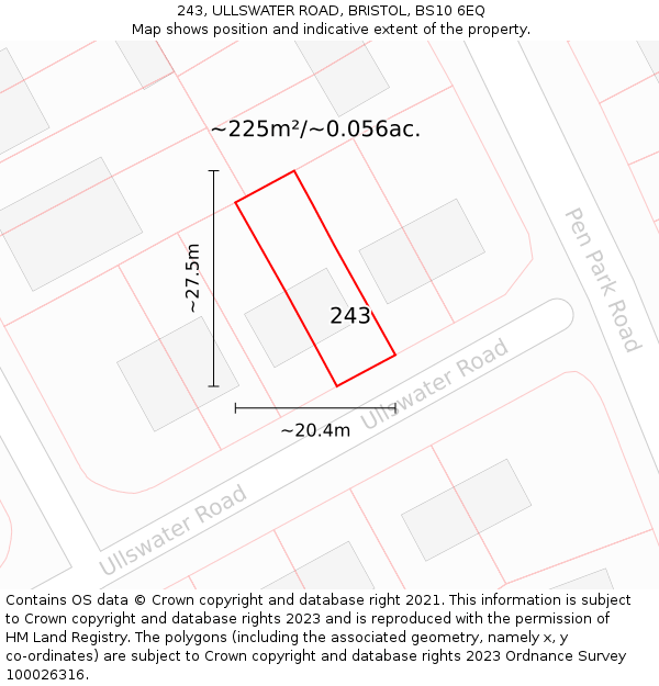 243, ULLSWATER ROAD, BRISTOL, BS10 6EQ: Plot and title map