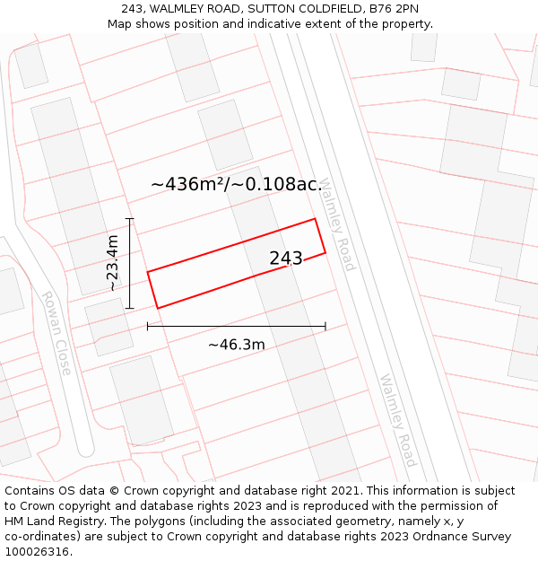 243, WALMLEY ROAD, SUTTON COLDFIELD, B76 2PN: Plot and title map