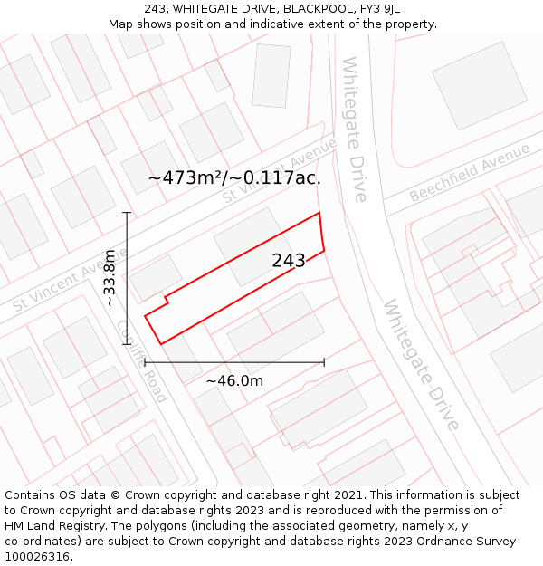 243, WHITEGATE DRIVE, BLACKPOOL, FY3 9JL: Plot and title map