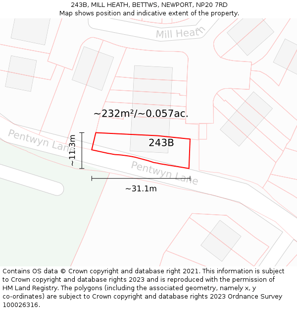 243B, MILL HEATH, BETTWS, NEWPORT, NP20 7RD: Plot and title map
