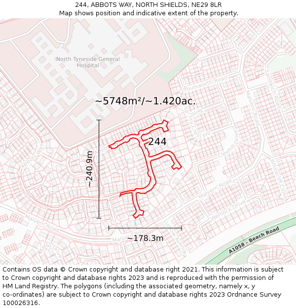 244, ABBOTS WAY, NORTH SHIELDS, NE29 8LR: Plot and title map