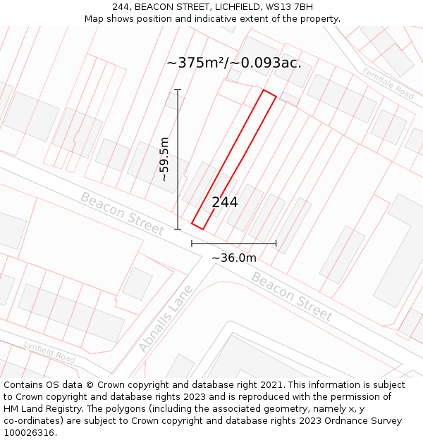 244, BEACON STREET, LICHFIELD, WS13 7BH: Plot and title map