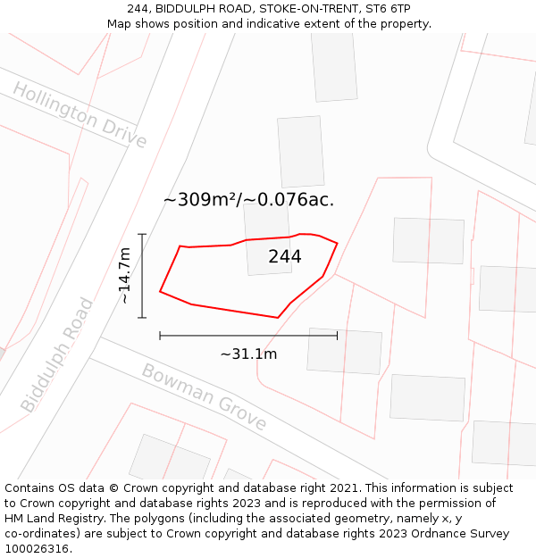 244, BIDDULPH ROAD, STOKE-ON-TRENT, ST6 6TP: Plot and title map