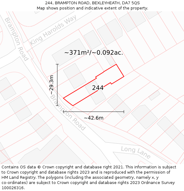 244, BRAMPTON ROAD, BEXLEYHEATH, DA7 5QS: Plot and title map