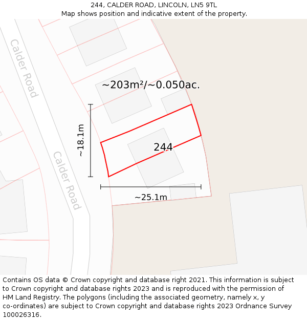 244, CALDER ROAD, LINCOLN, LN5 9TL: Plot and title map