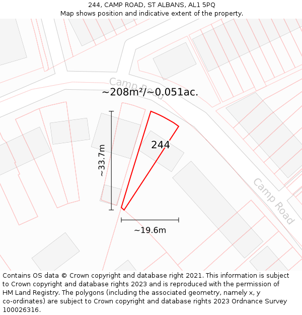 244, CAMP ROAD, ST ALBANS, AL1 5PQ: Plot and title map