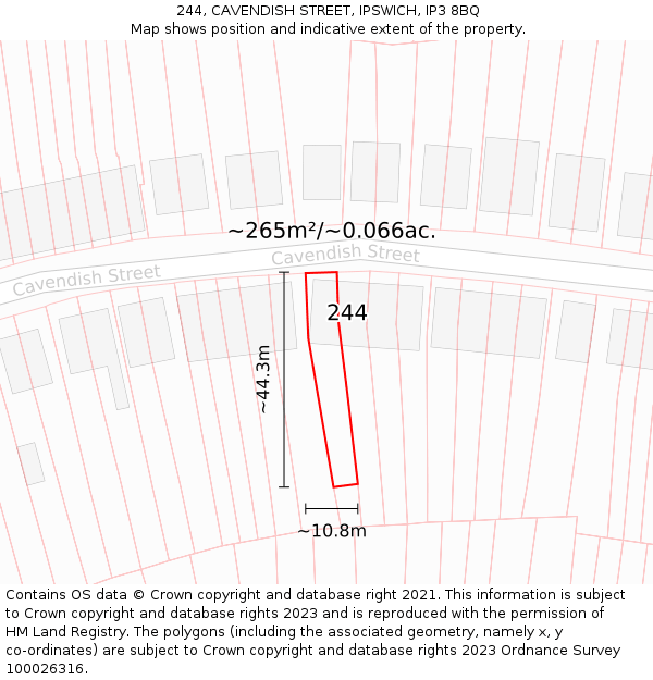 244, CAVENDISH STREET, IPSWICH, IP3 8BQ: Plot and title map