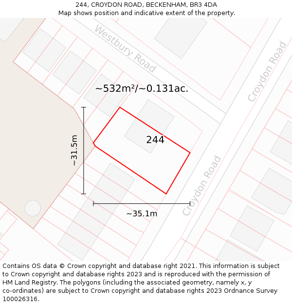 244, CROYDON ROAD, BECKENHAM, BR3 4DA: Plot and title map
