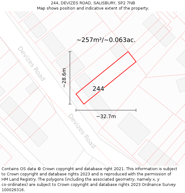 244, DEVIZES ROAD, SALISBURY, SP2 7NB: Plot and title map