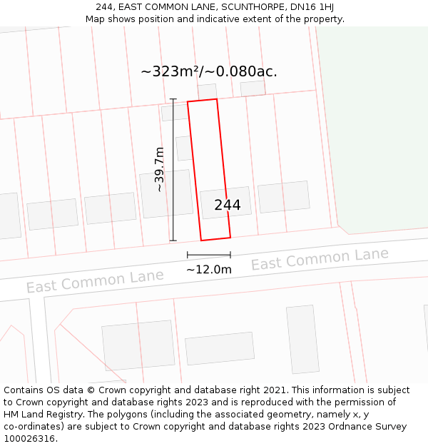244, EAST COMMON LANE, SCUNTHORPE, DN16 1HJ: Plot and title map
