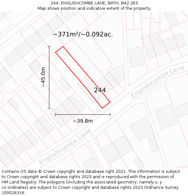 244, ENGLISHCOMBE LANE, BATH, BA2 2ES: Plot and title map