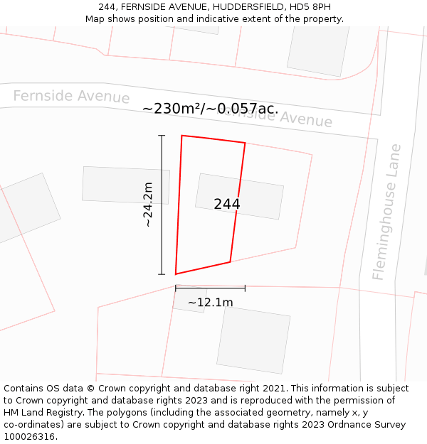 244, FERNSIDE AVENUE, HUDDERSFIELD, HD5 8PH: Plot and title map