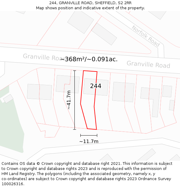 244, GRANVILLE ROAD, SHEFFIELD, S2 2RR: Plot and title map